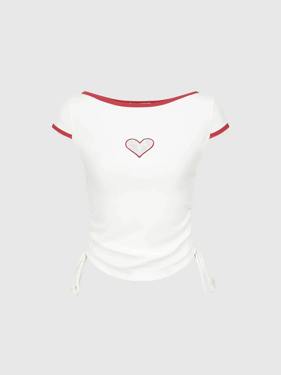 864-cotton-heart-embroidered-cinched-waist-cap-sleeve-t-shirt-4.webp Cotton Heart Embroidered Cinched Waist Cap Sleeve T Shirt