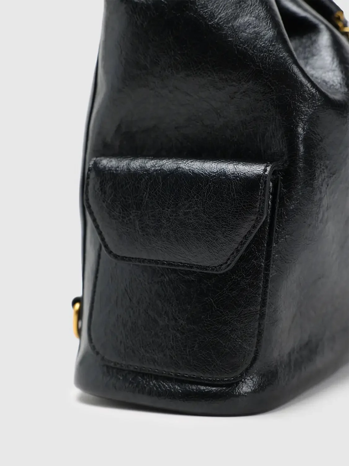 Faux Leather With Gold Chain Drawstring Bucket Bags