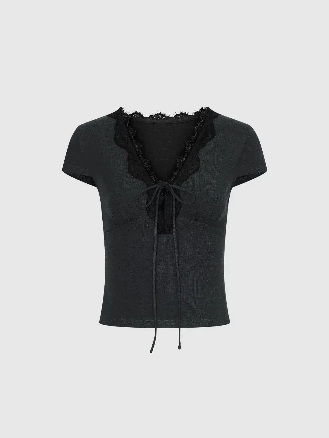 870-lace-trim-v-neck-tie-detail-cotton-t-shirts-4.webp Lace Trim V-Neck Tie Detail Cotton T-Shirts