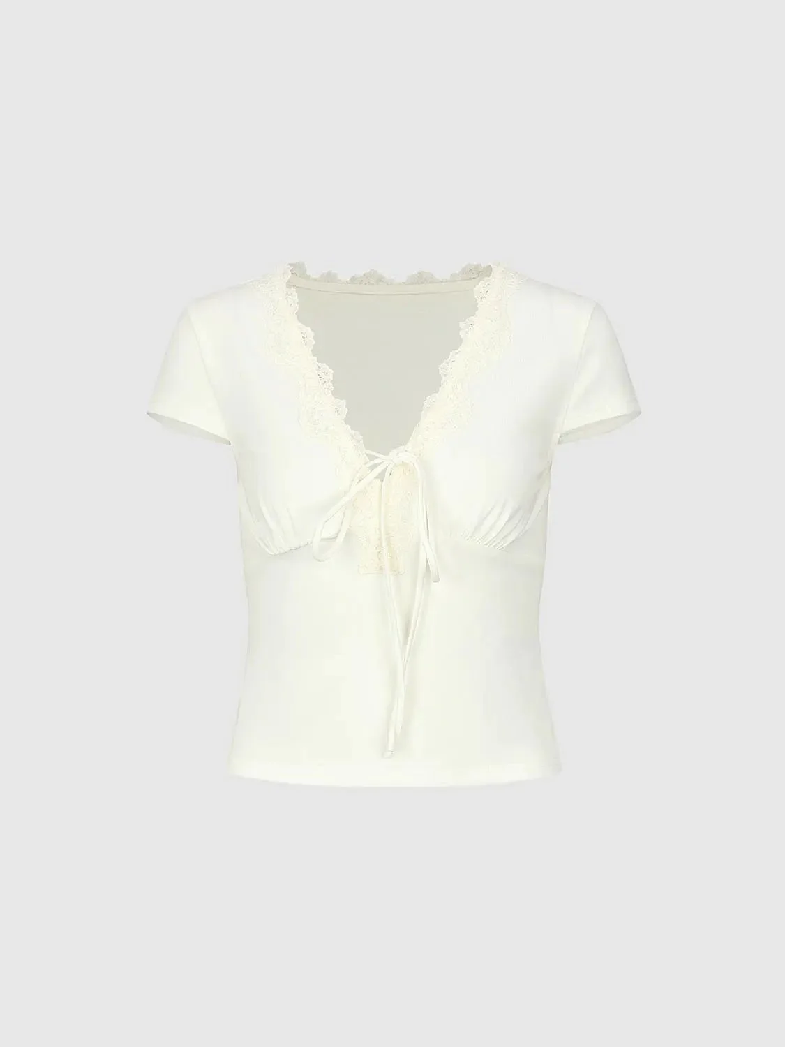 870-lace-trim-v-neck-tie-detail-cotton-t-shirts-7.webp Lace Trim V-Neck Tie Detail Cotton T-Shirts
