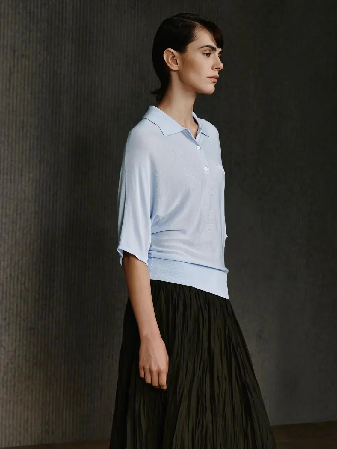 8705-lyocell-silk-blend-light-blue-polo-collar-tops-2.webp Lyocell Silk Blend Light Blue Polo Collar Tops