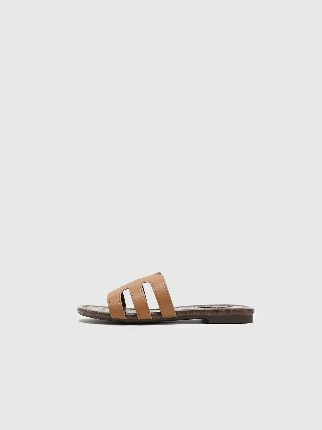 Tan Synthetic Leather Strappy Slide Sandals Slippers