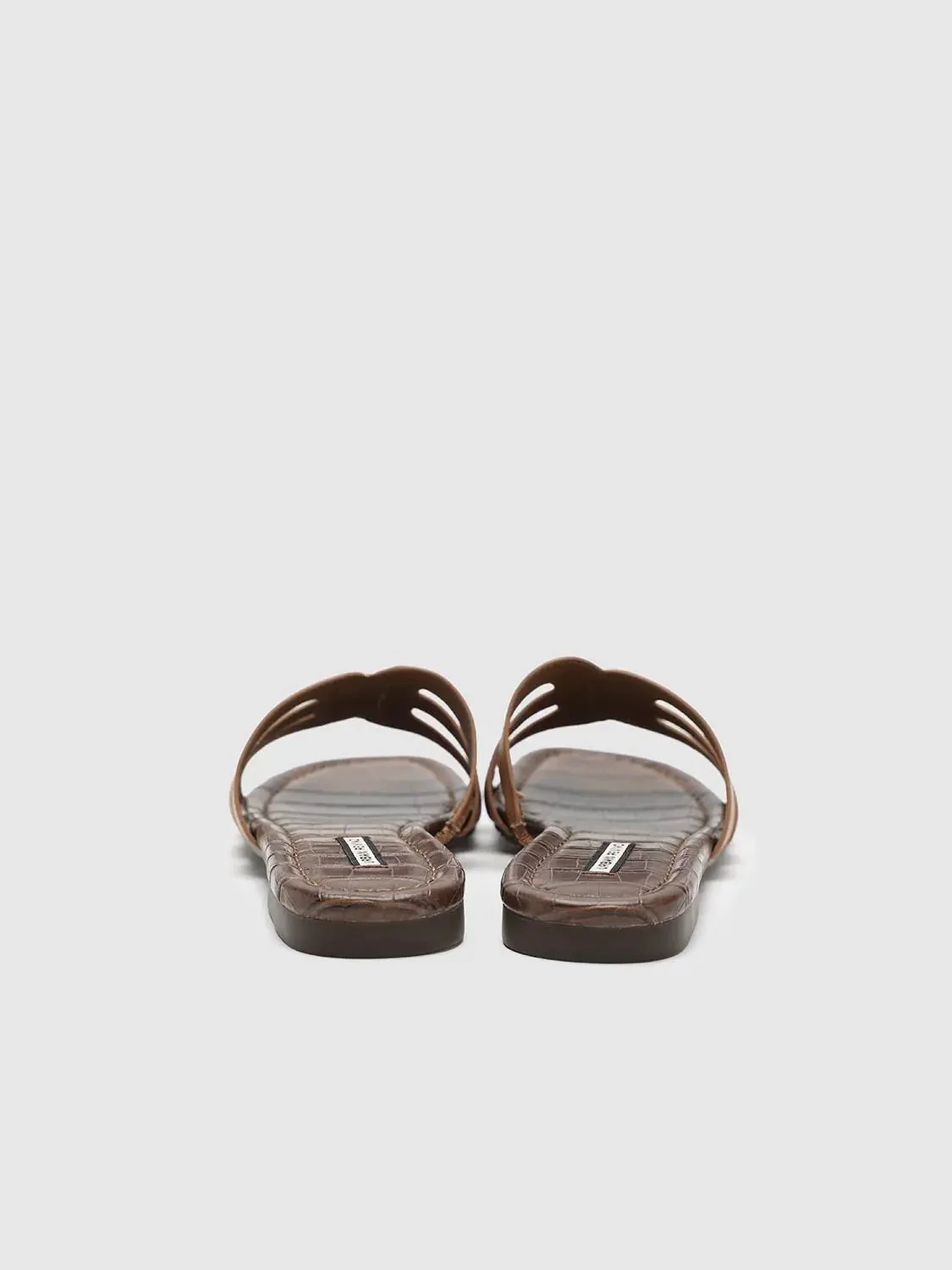 Tan Synthetic Leather Strappy Slide Sandals Slippers