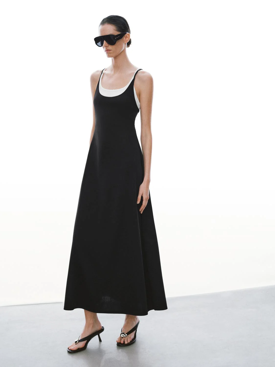 Cotton Blend Strappy A LineMidi Two In One Dresses