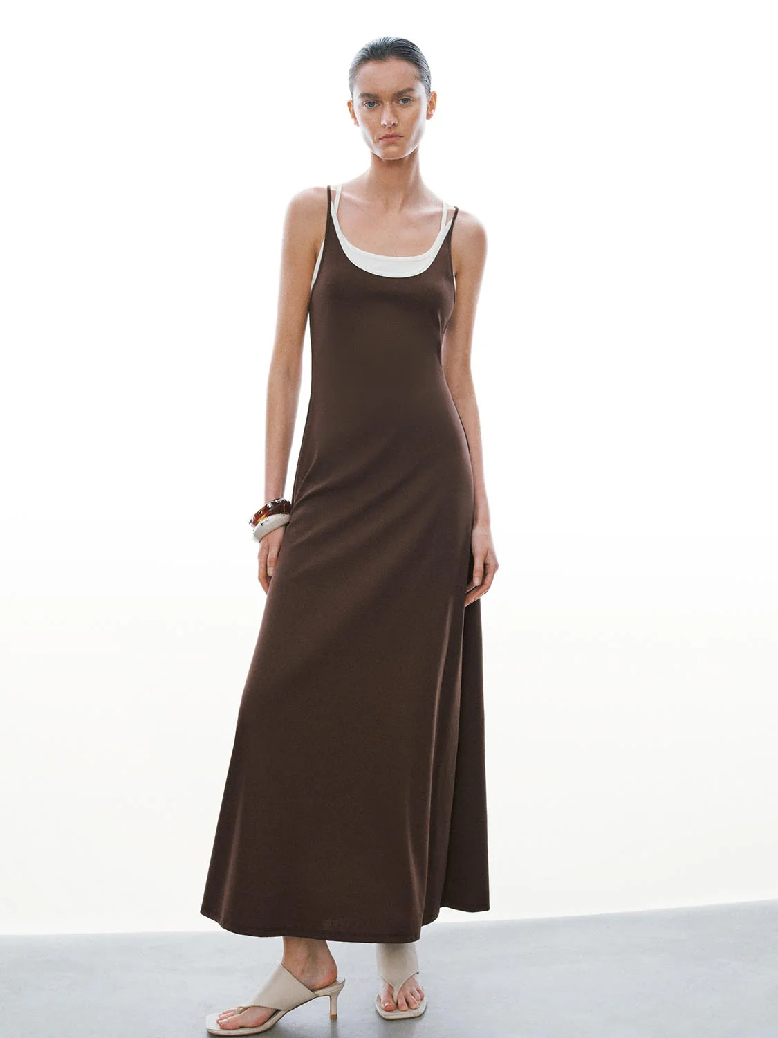 Cotton Blend Strappy A LineMidi Two In One Dresses