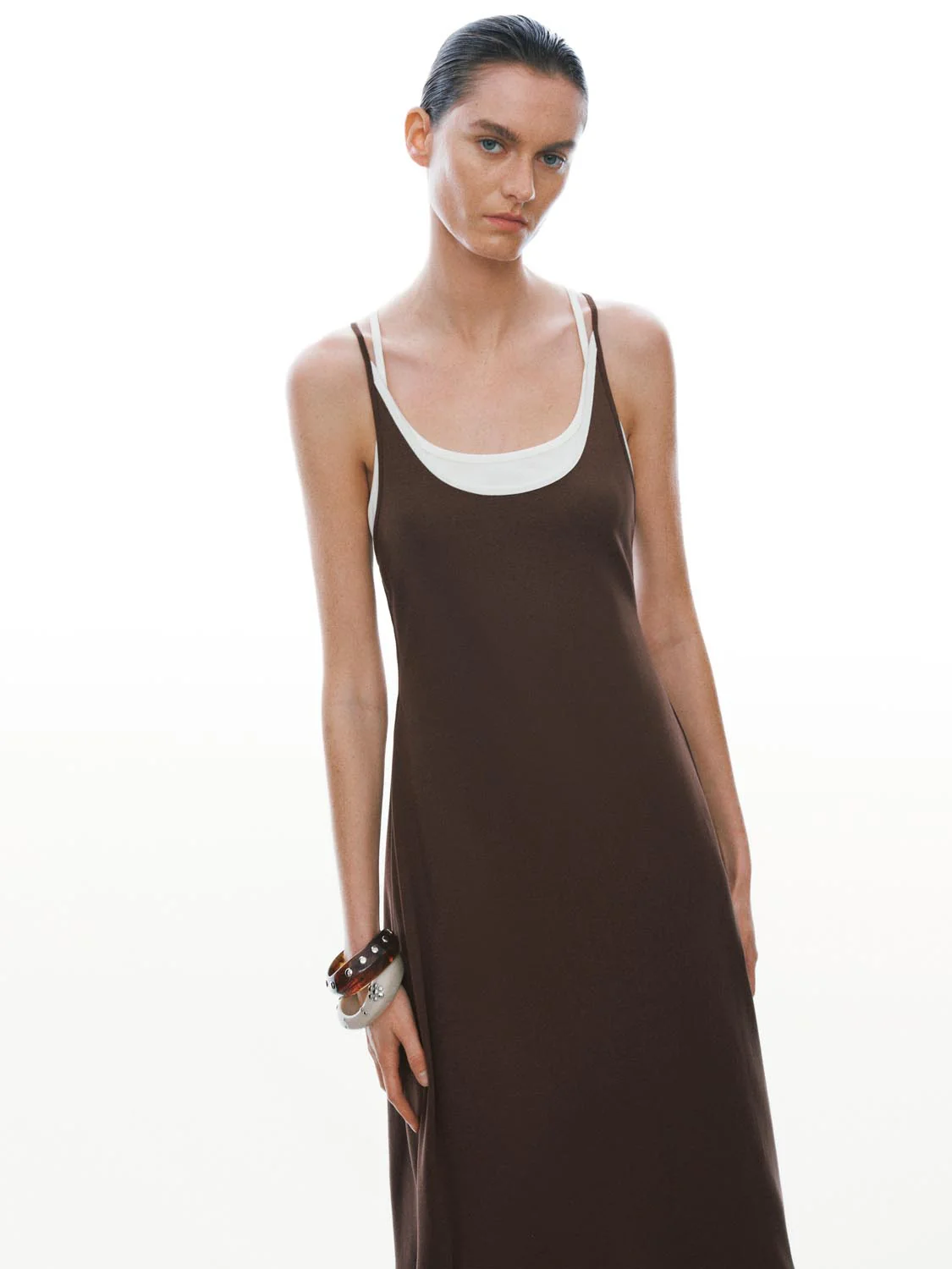 Cotton Blend Strappy A LineMidi Two In One Dresses