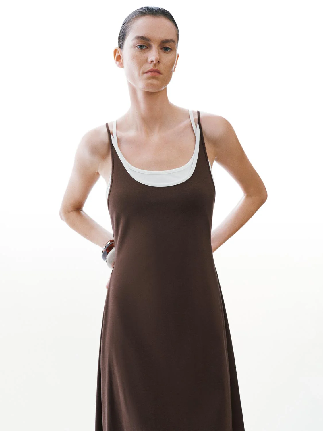 Cotton Blend Strappy A LineMidi Two In One Dresses