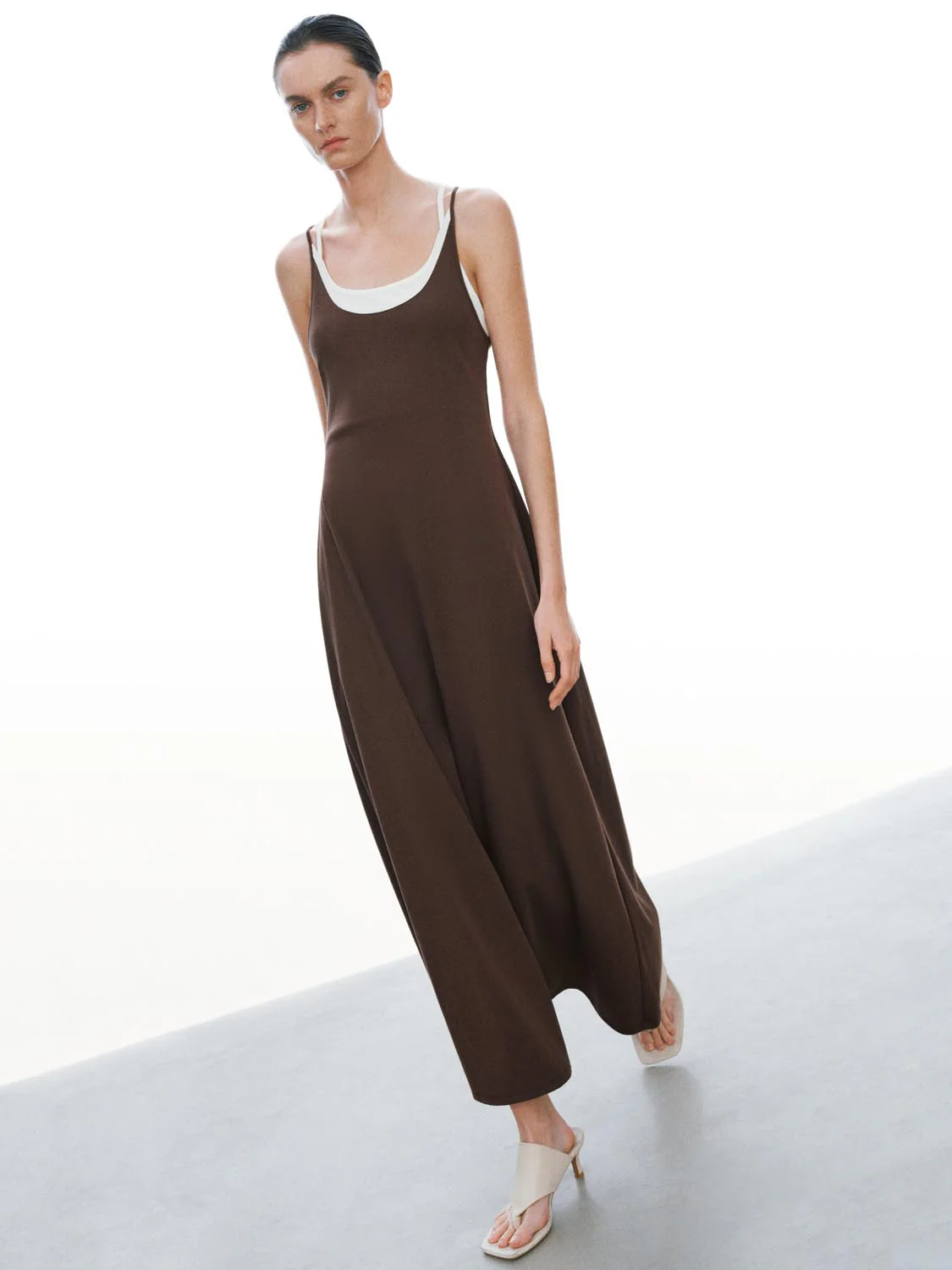 Cotton Blend Strappy A LineMidi Two In One Dresses