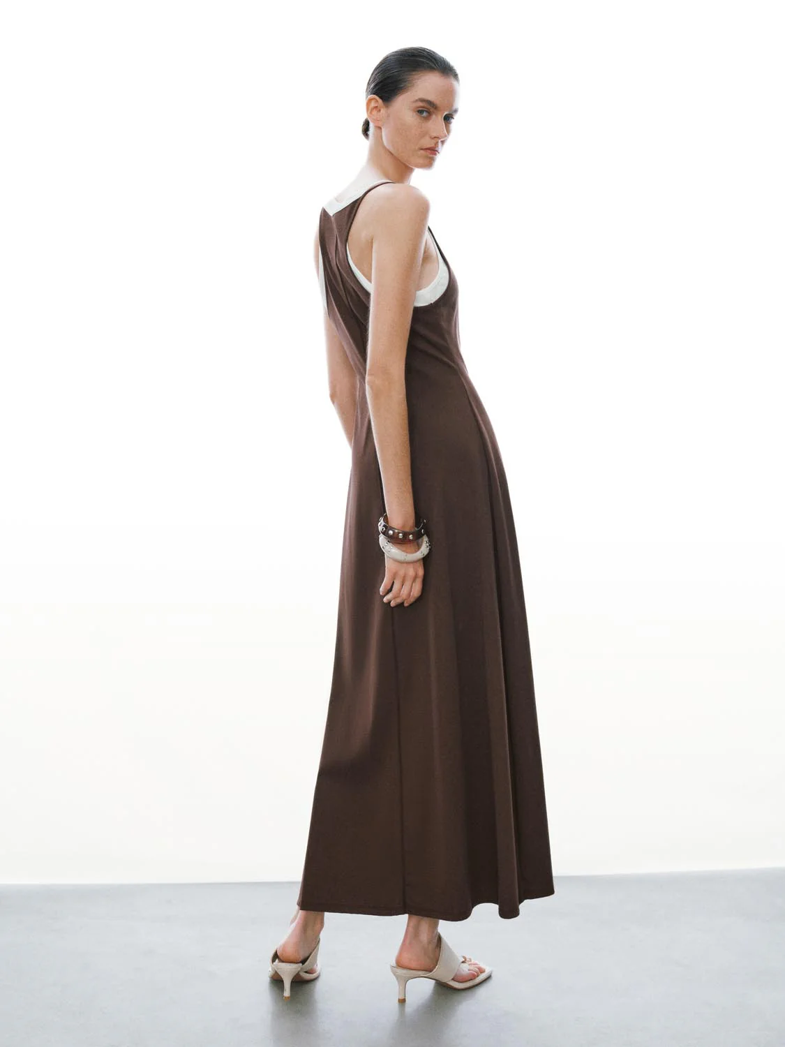 Cotton Blend Strappy A LineMidi Two In One Dresses