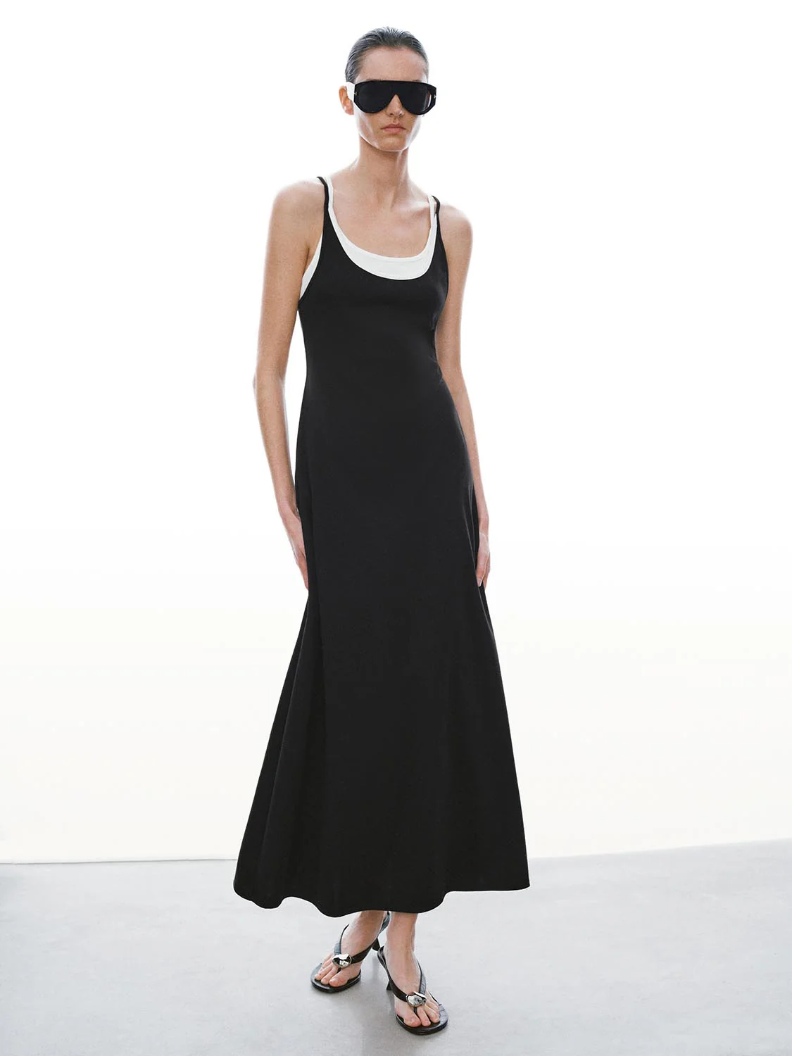 Cotton Blend Strappy A LineMidi Two In One Dresses