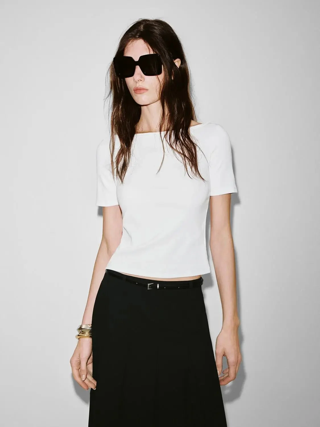 Cotton-Viscose Blend Boat Neck Skinny-Fit T-Shirts
