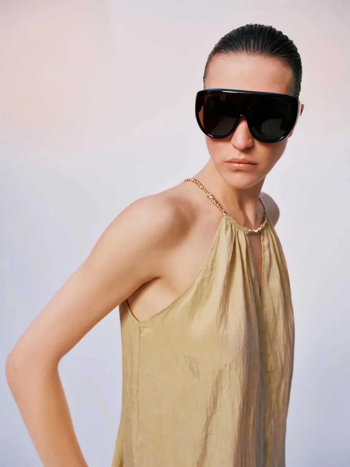 Lyocell Polyamide Blend Gathered Neckline Halter Cami Tops