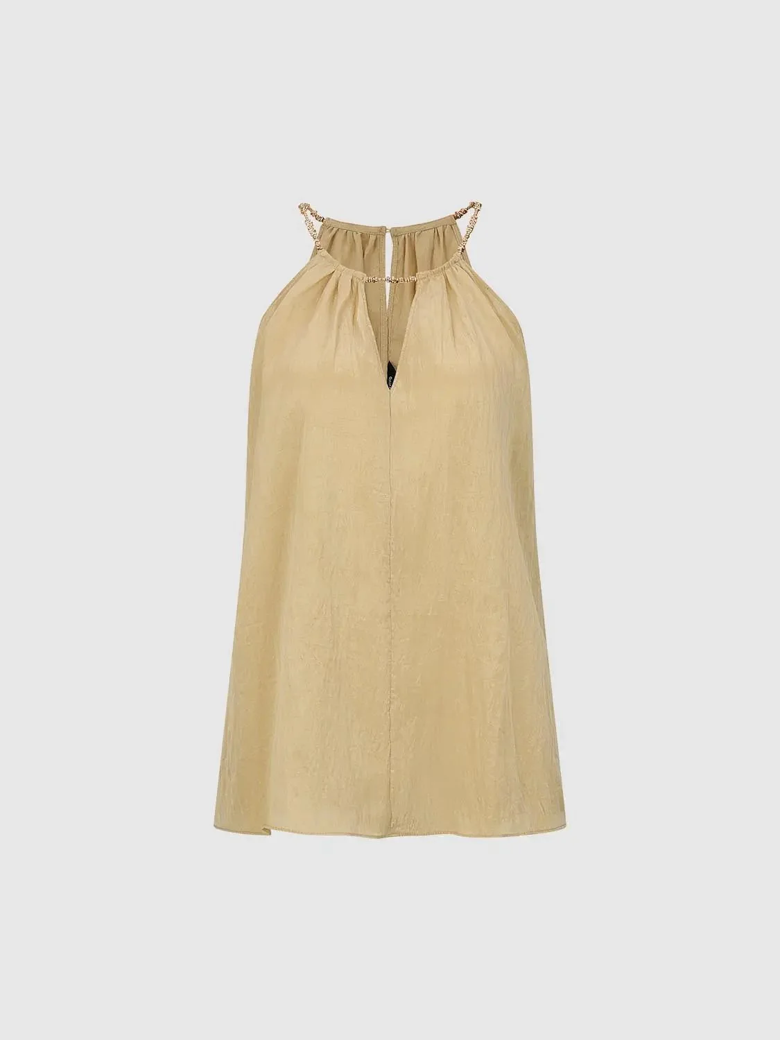 Lyocell Polyamide Blend Gathered Neckline Halter Cami Tops