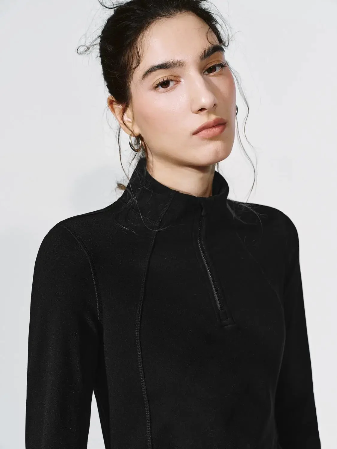 8927-black-half-zip-seamed-stretch-skinny-midi-dress-3.webp Black Half Zip Seamed Stretch Skinny Midi Dress