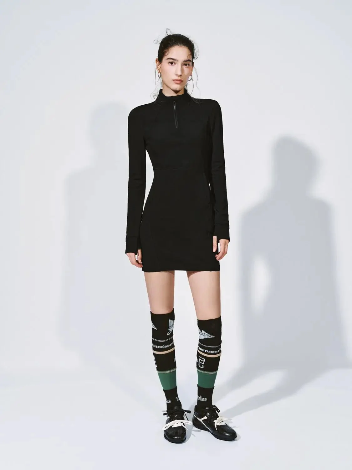 8927-black-half-zip-seamed-stretch-skinny-midi-dress-4.webp Black Half Zip Seamed Stretch Skinny Midi Dress