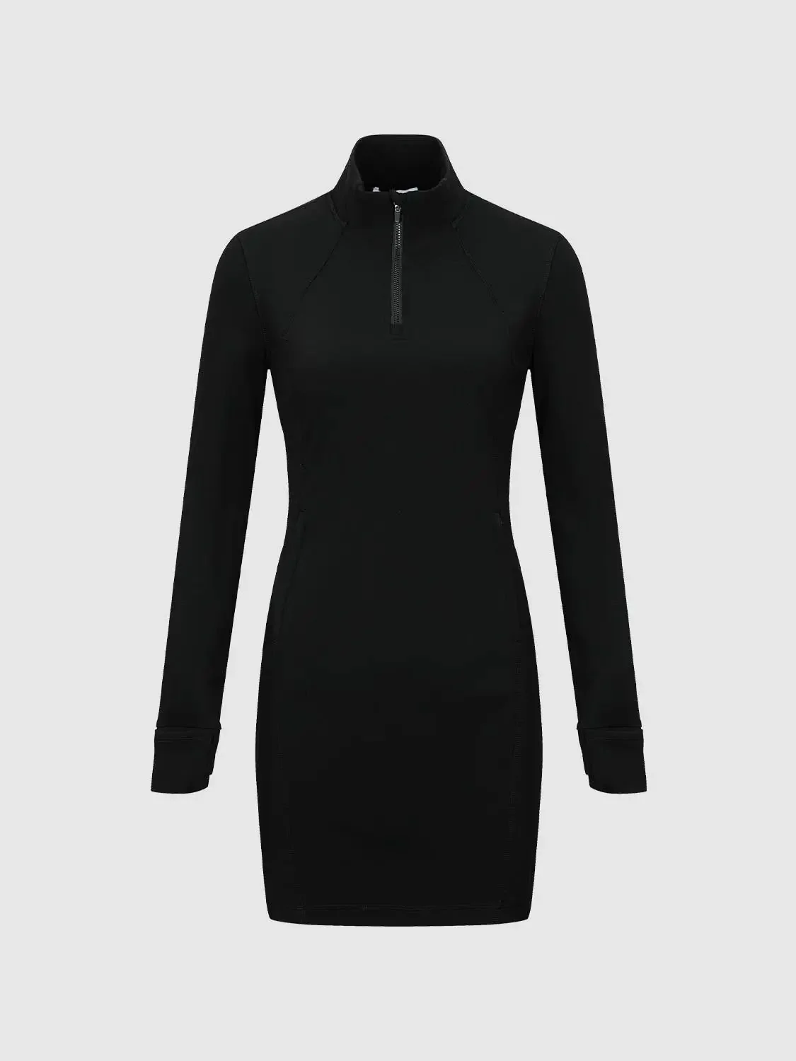 8927-black-half-zip-seamed-stretch-skinny-midi-dress-7.webp Black Half Zip Seamed Stretch Skinny Midi Dress