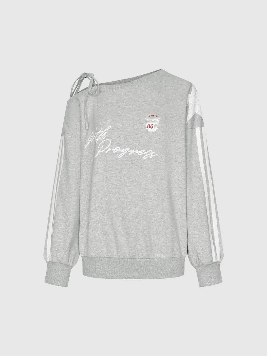 Cotton Off Shoulder Tie Graphic Sweatshirt