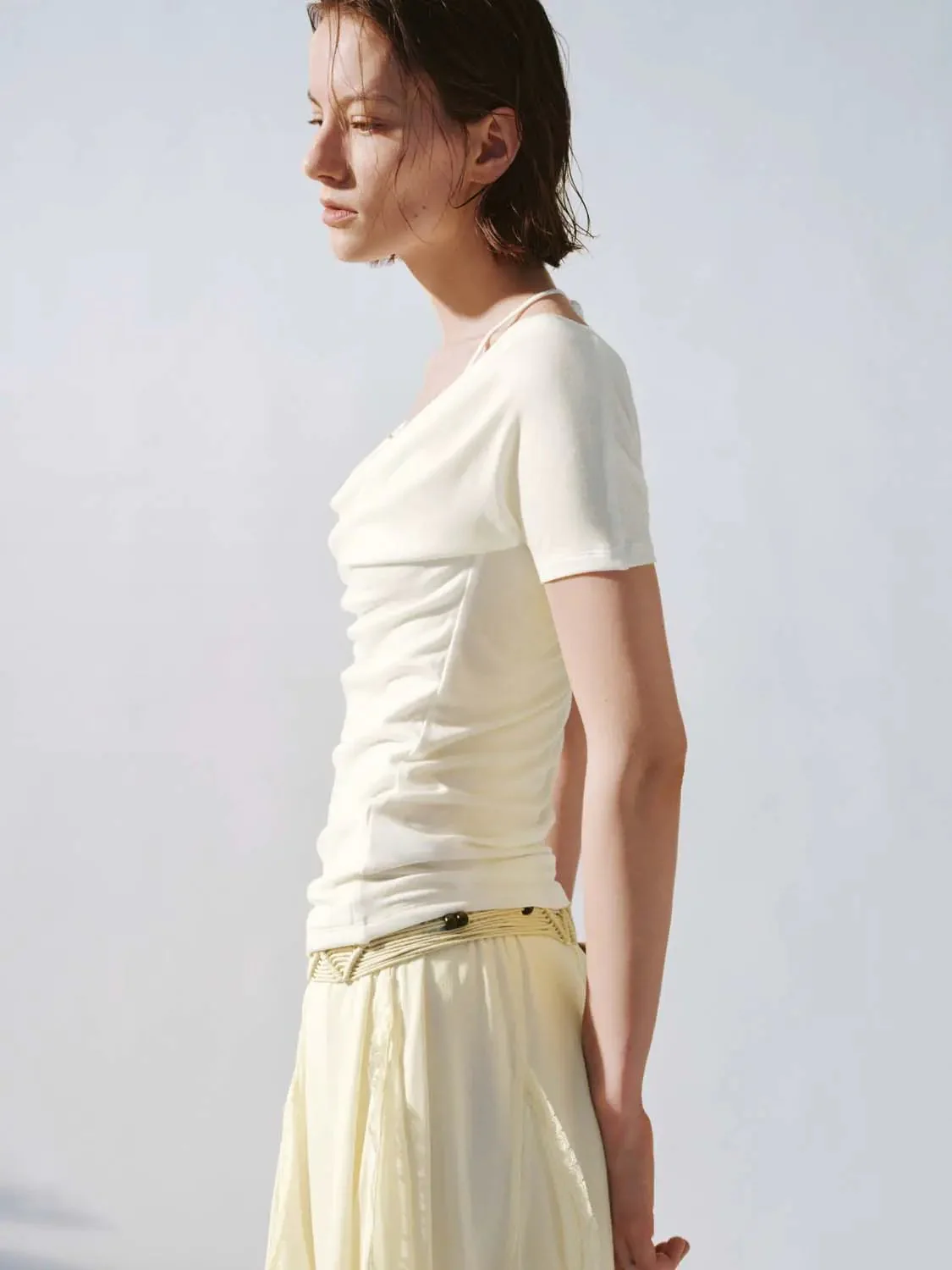 905-lyocell-cowl-neck-ruched-skinny-t-shirts-2.webp Lyocell Cowl Neck Ruched Skinny T Shirts