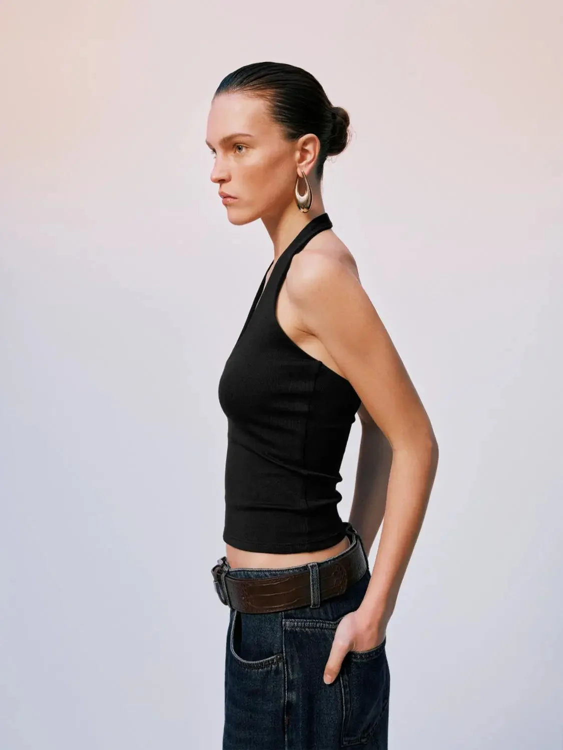 917-black-halter-neck-tops-in-viscose-cotton-elastane-blend-tops-2.webp Black Halter Neck Tops In Viscose Cotton Elastane Blend Tops