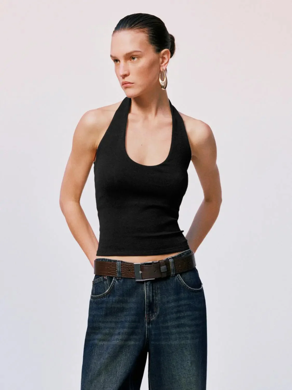 917-black-halter-neck-tops-in-viscose-cotton-elastane-blend-tops-26.webp Black Halter Neck Tops In Viscose Cotton Elastane Blend Tops