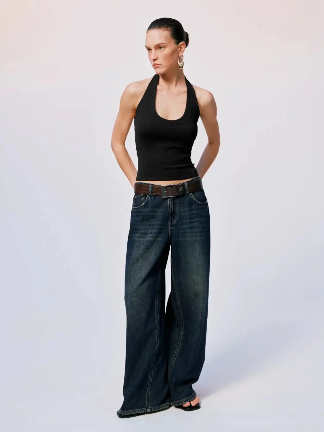 917-black-halter-neck-tops-in-viscose-cotton-elastane-blend-tops-5.webp Black Halter Neck Tops In Viscose Cotton Elastane Blend Tops