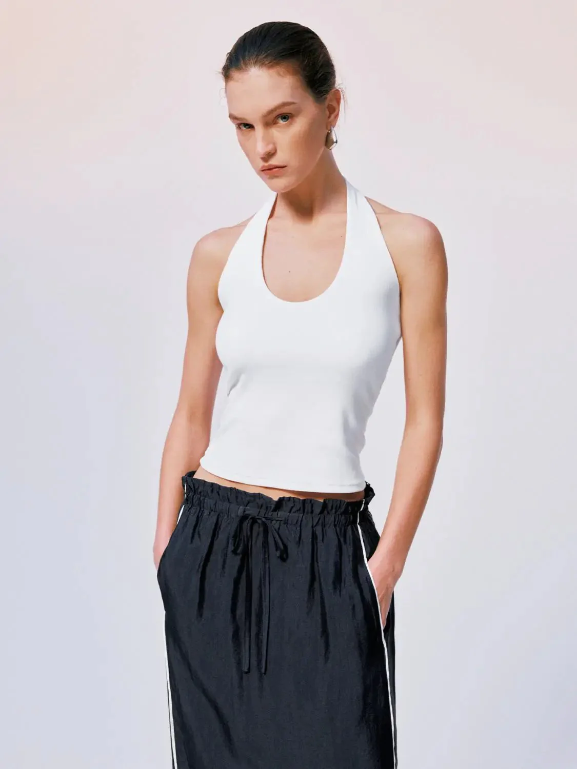 917-black-halter-neck-tops-in-viscose-cotton-elastane-blend-tops-9.webp Black Halter Neck Tops In Viscose Cotton Elastane Blend Tops