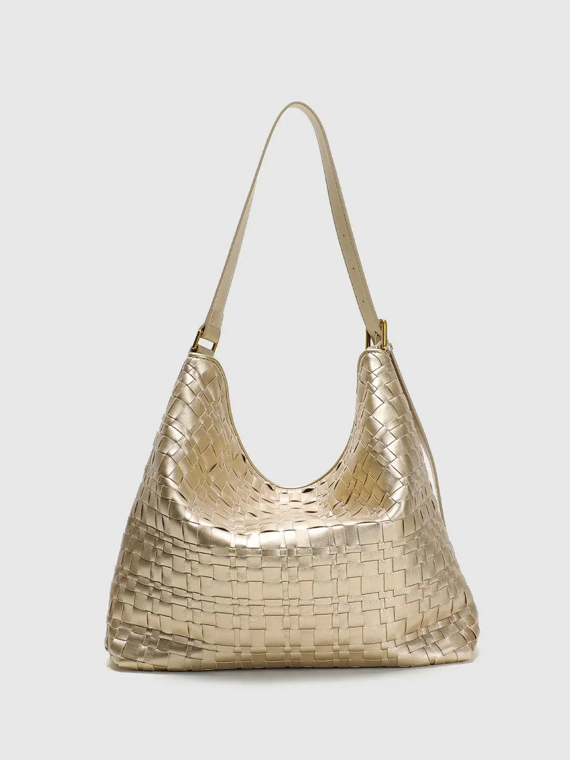 Metallic Woven Faux Leather Hobo Shoulder Bags