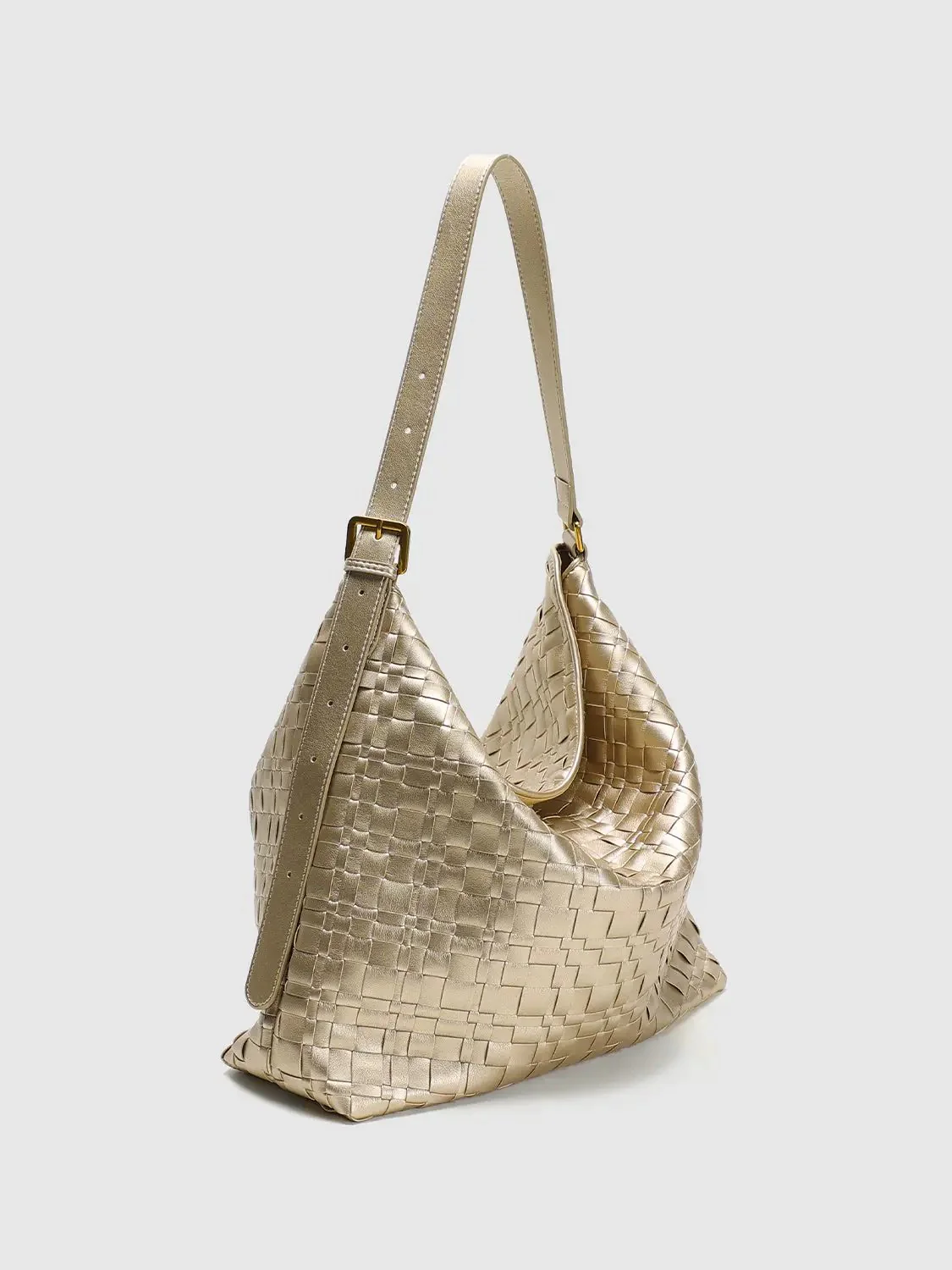 Metallic Woven Faux Leather Hobo Shoulder Bags