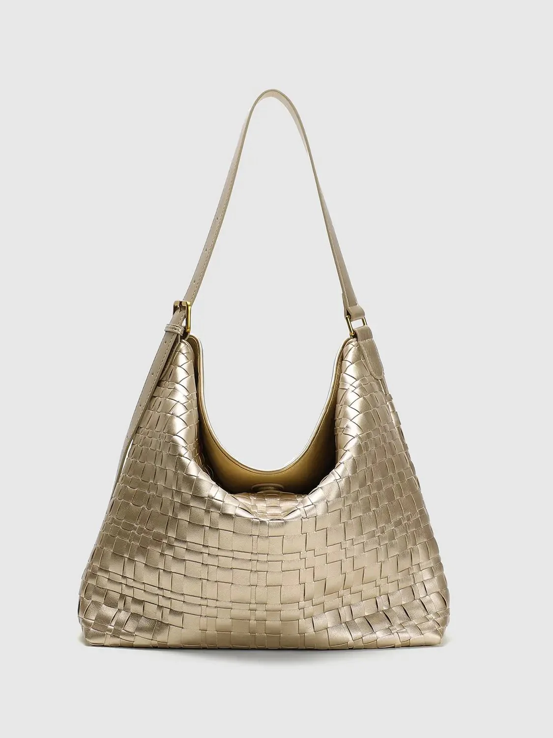 Metallic Woven Faux Leather Hobo Shoulder Bags