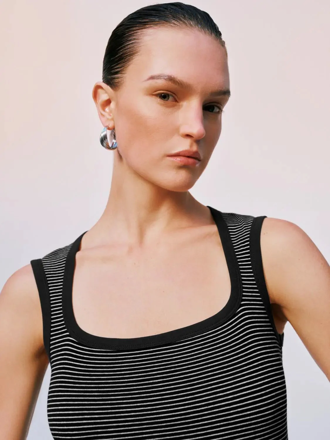 Scoop Neck Striped Cotton Tank Tops