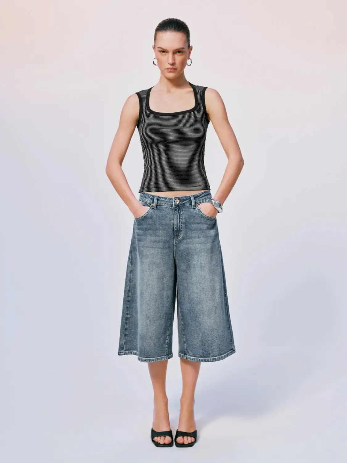 Scoop Neck Striped Cotton Tank Tops