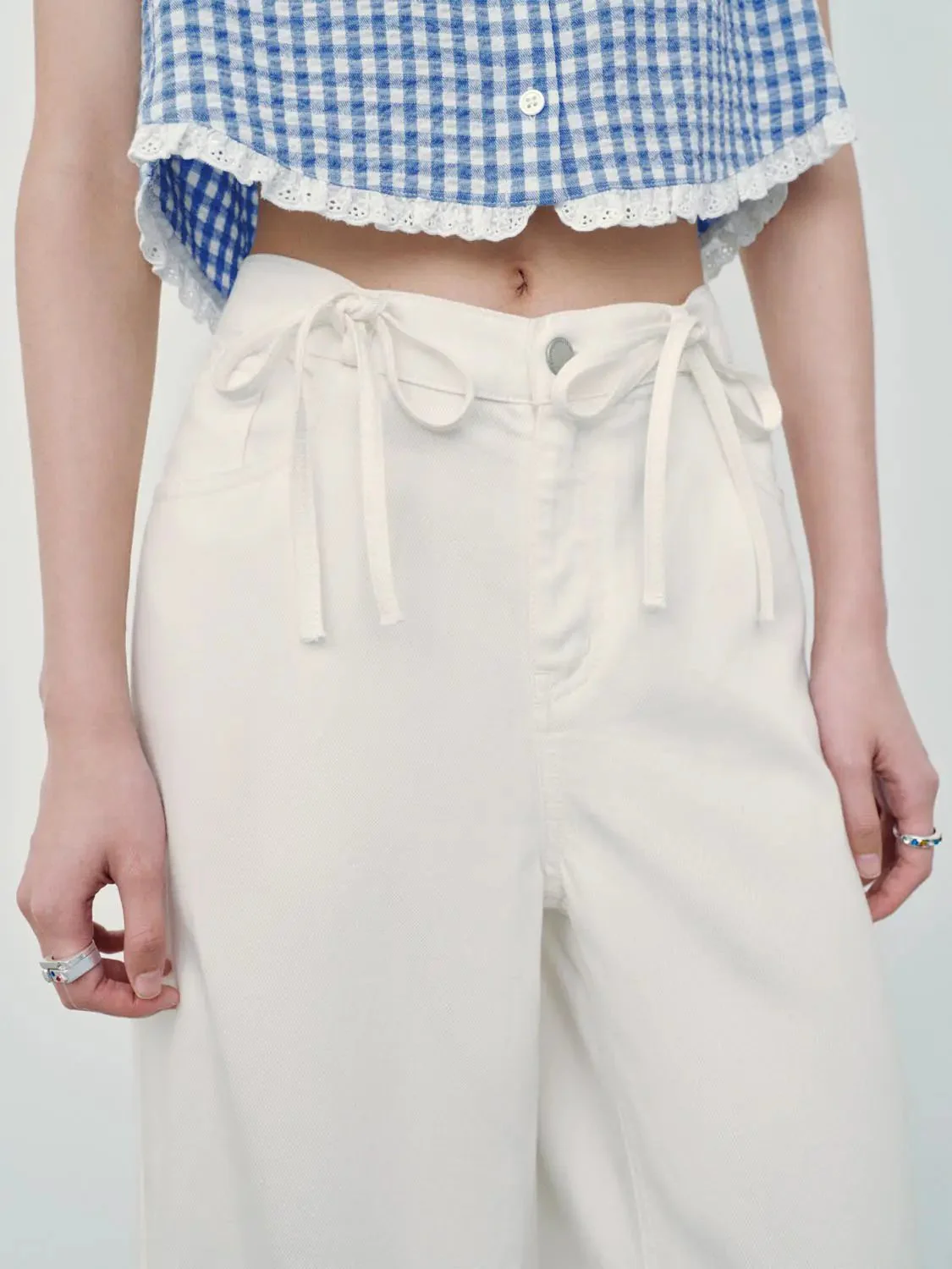 Bow Detail Wide Leg Jeans