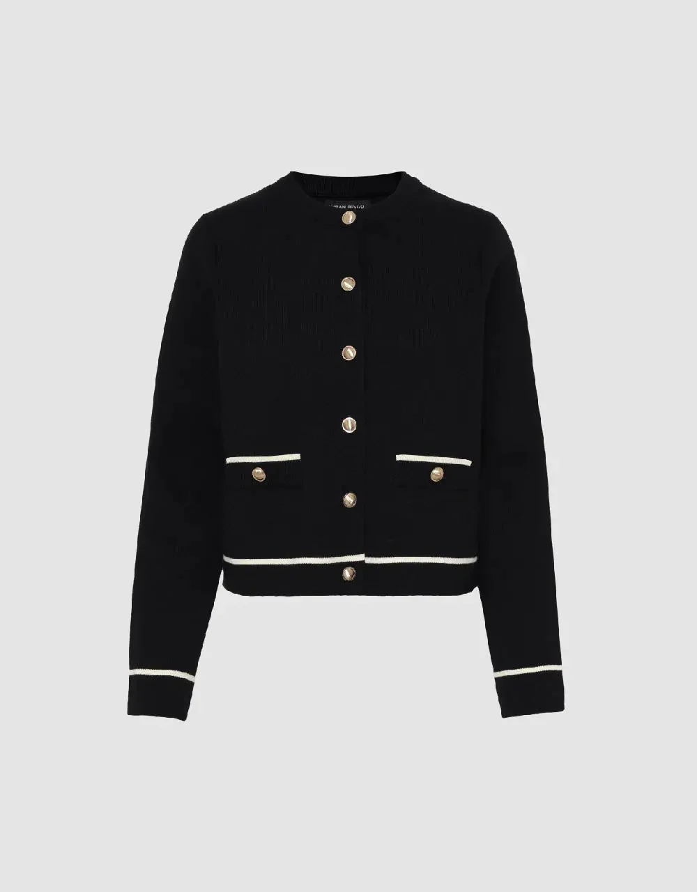 Crew Neck Knitted Cardigan With Fake Pockets