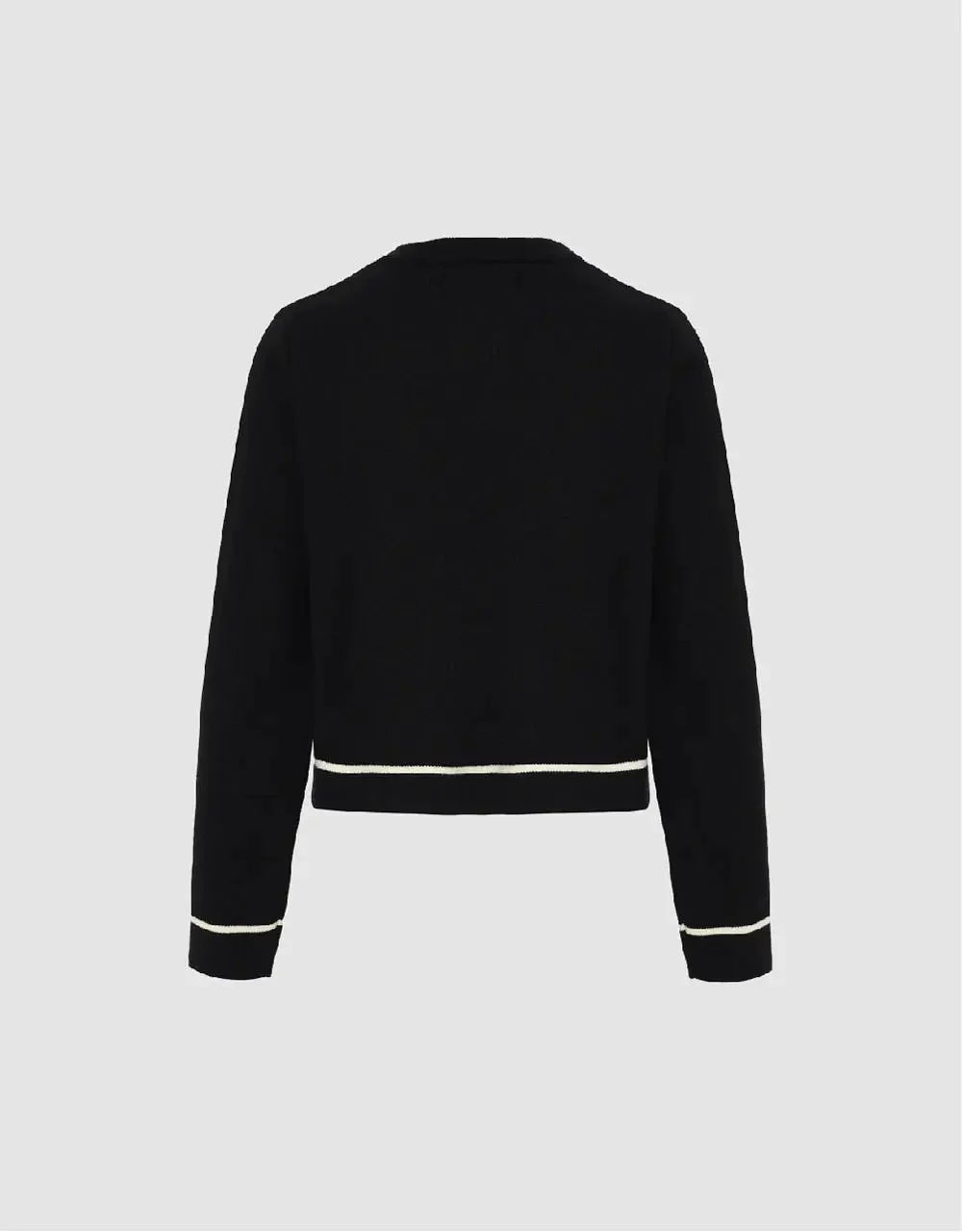 Crew Neck Knitted Cardigan With Fake Pockets