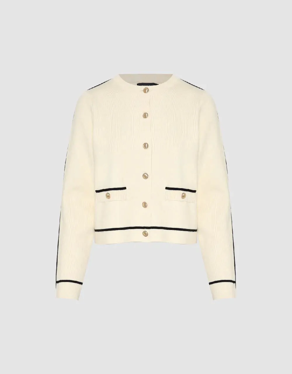 Crew Neck Knitted Cardigan With Fake Pockets