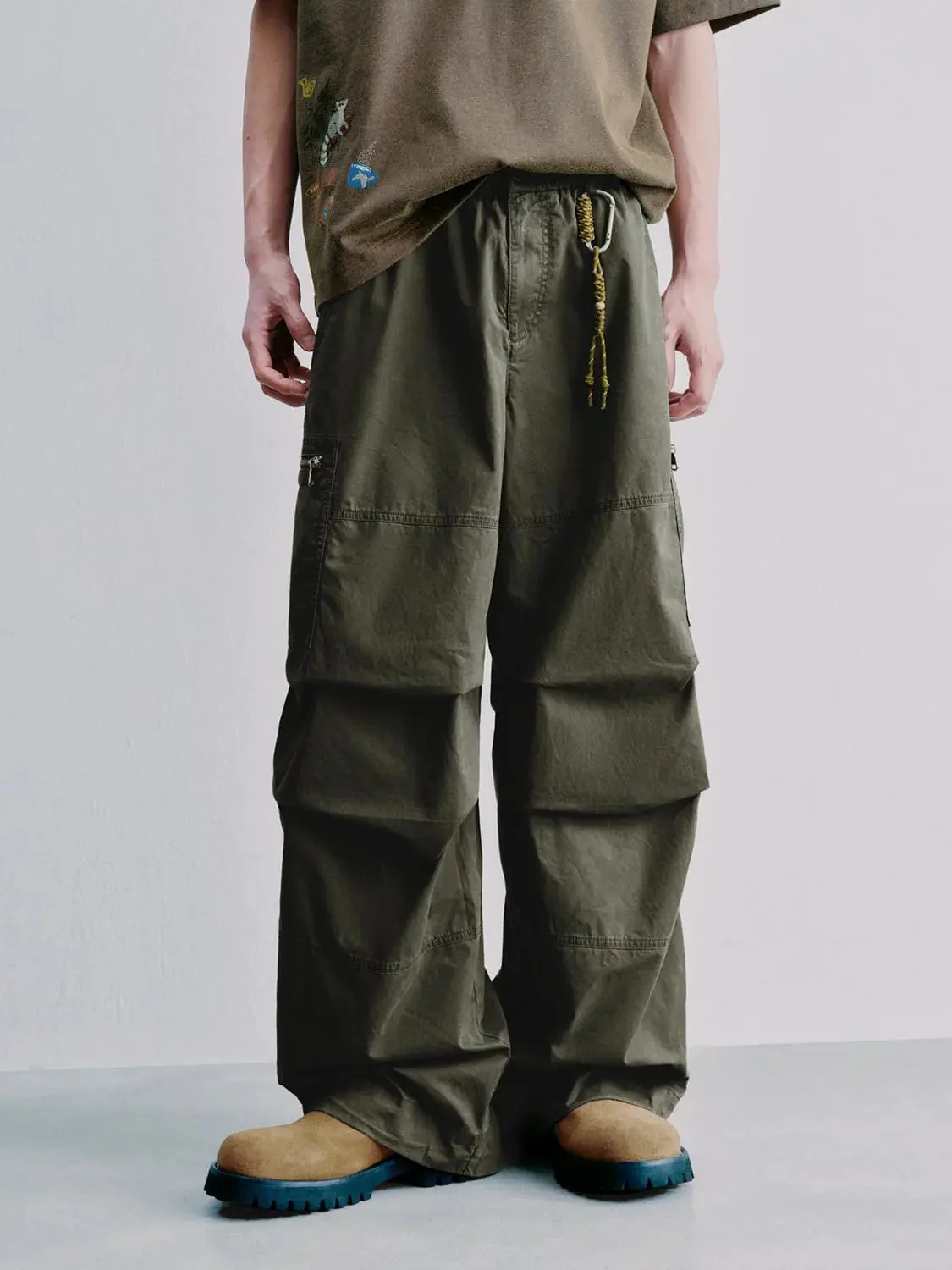 Cotton Cargo Rugged Utility Trousers Multiple Pockets Wide Leg Pants