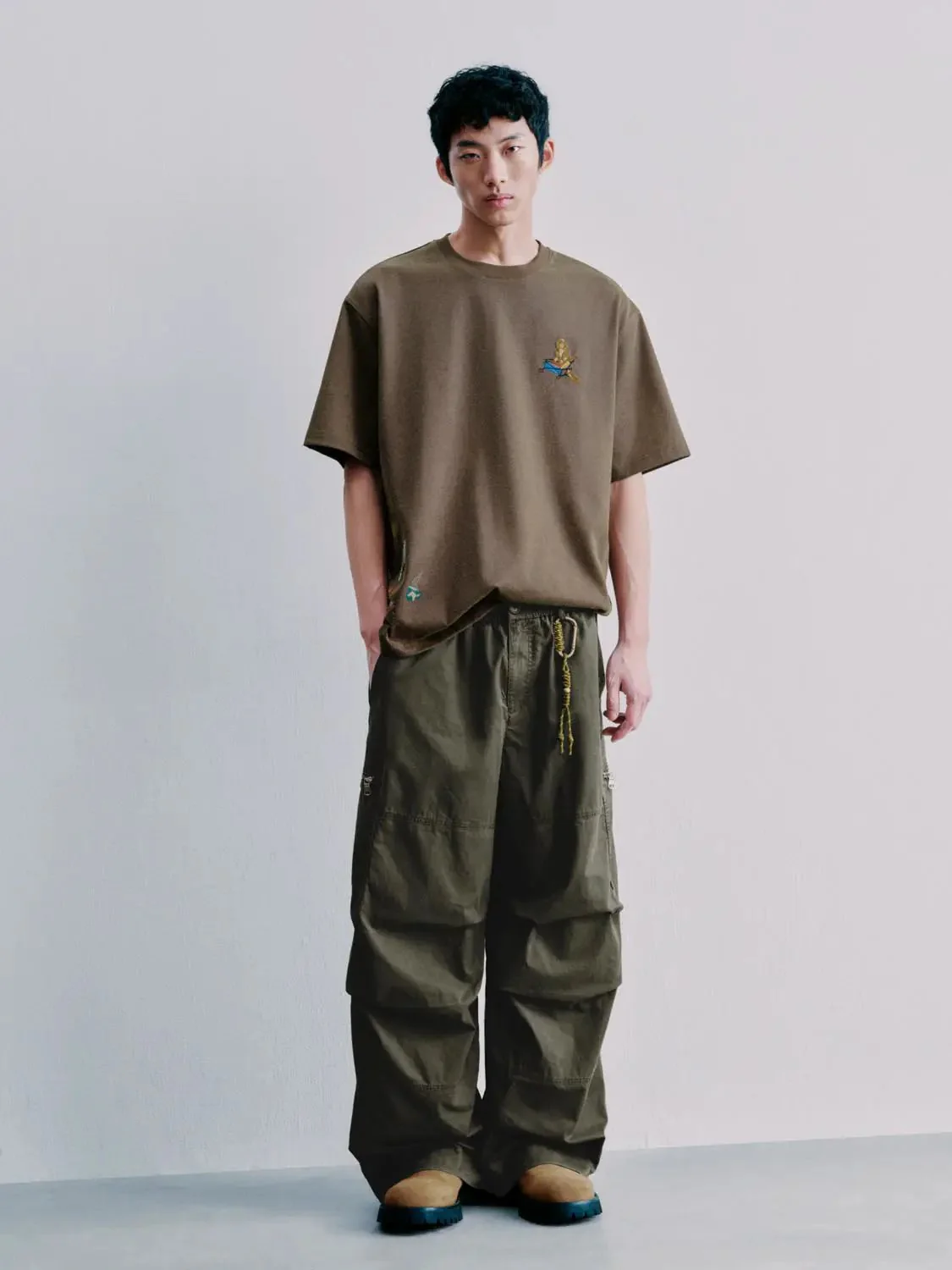 Cotton Cargo Rugged Utility Trousers Multiple Pockets Wide Leg Pants