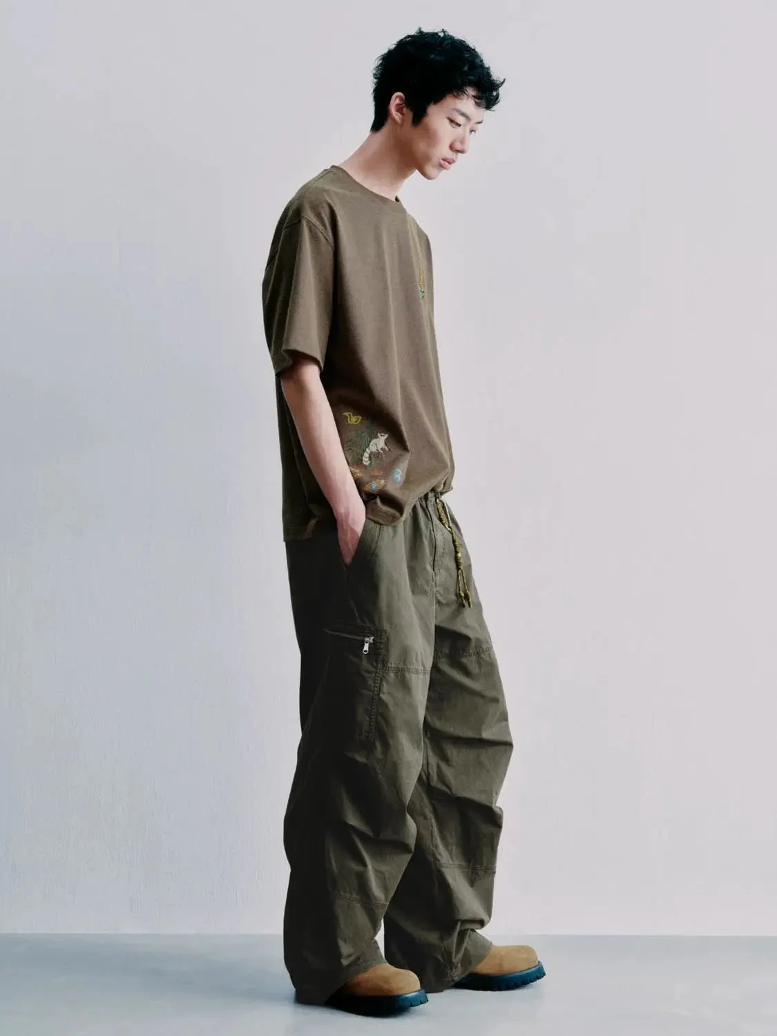 Cotton Cargo Rugged Utility Trousers Multiple Pockets Wide Leg Pants