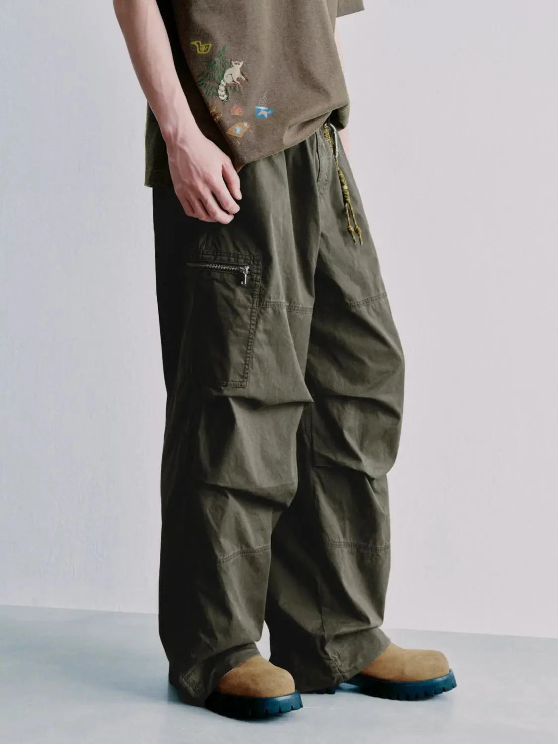 Cotton Cargo Rugged Utility Trousers Multiple Pockets Wide Leg Pants