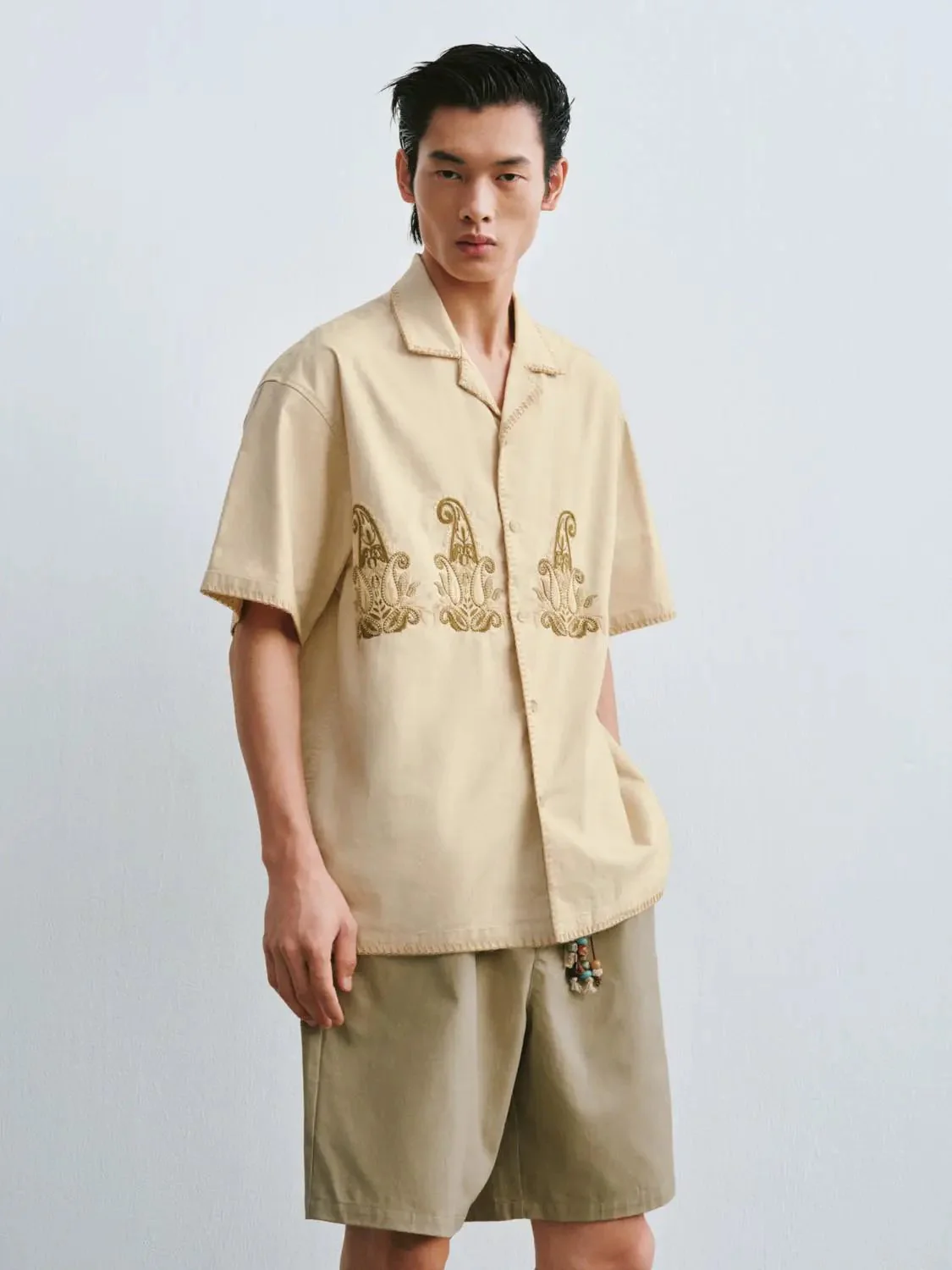 9327-linen-cotton-blend-with-intricate-gold-embroidery-short-sleeve-shirts-2.webp Linen Cotton Blend With Intricate Gold Embroidery Short Sleeve Shirts