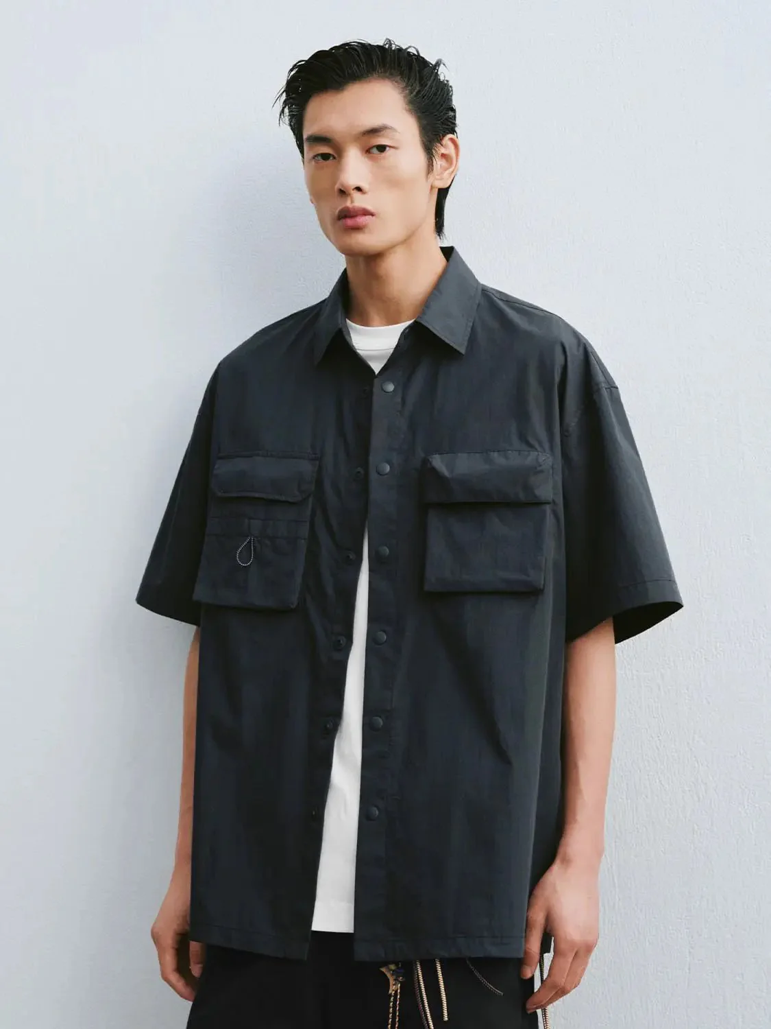 Cargo Large Front Pockets Cotton Blend Short Sleeve Shirts