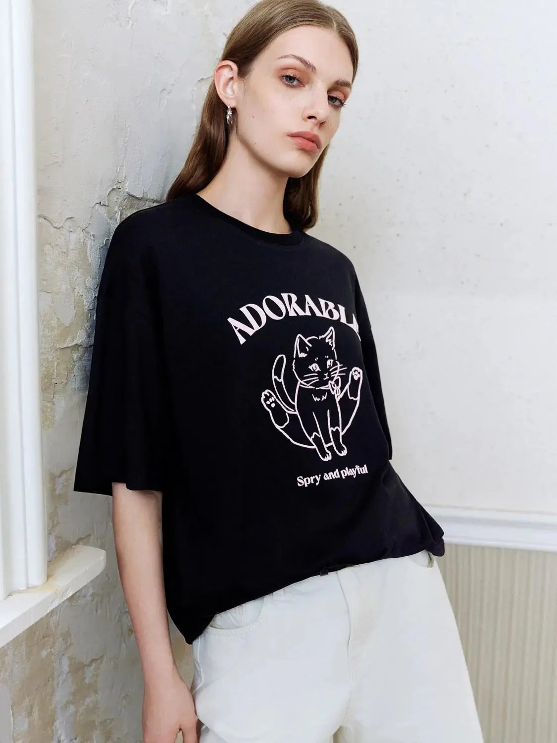 9448-cat-graphic-casual-top-soft-comfort-easy-care-t-shirts-2.webp Cat Graphic Casual Top Soft Comfort Easy Care T-Shirts
