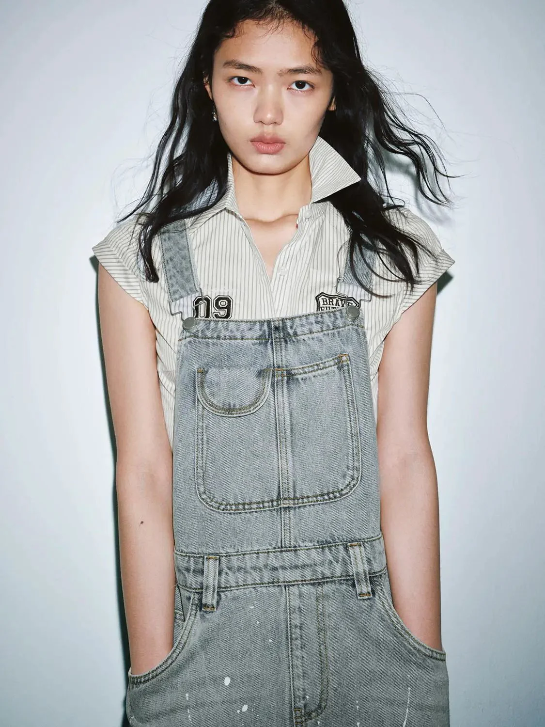 Denim Raw Detail Wide Leg Jumpsuits Denim Overalls