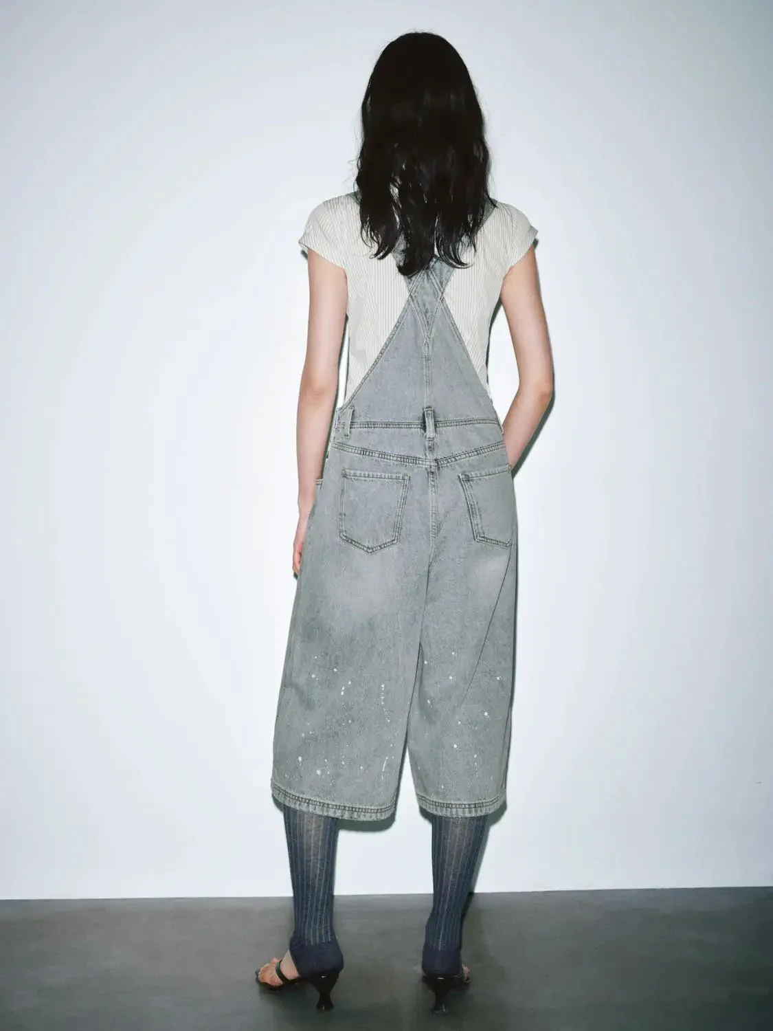 Denim Raw Detail Wide Leg Jumpsuits Denim Overalls