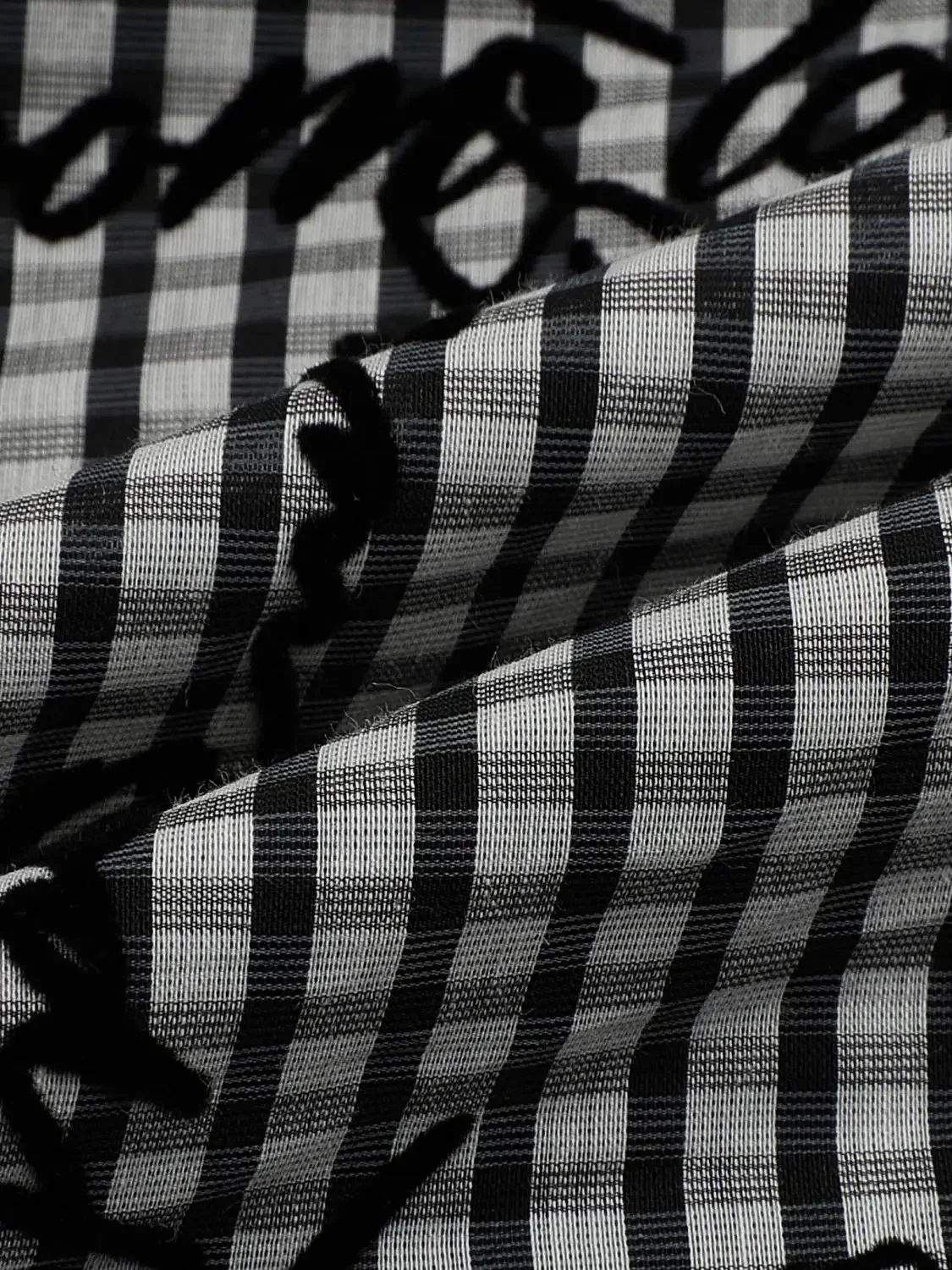 Checkered Script Print Stretch Fabric Halter Neck A-Line Mini Dresses