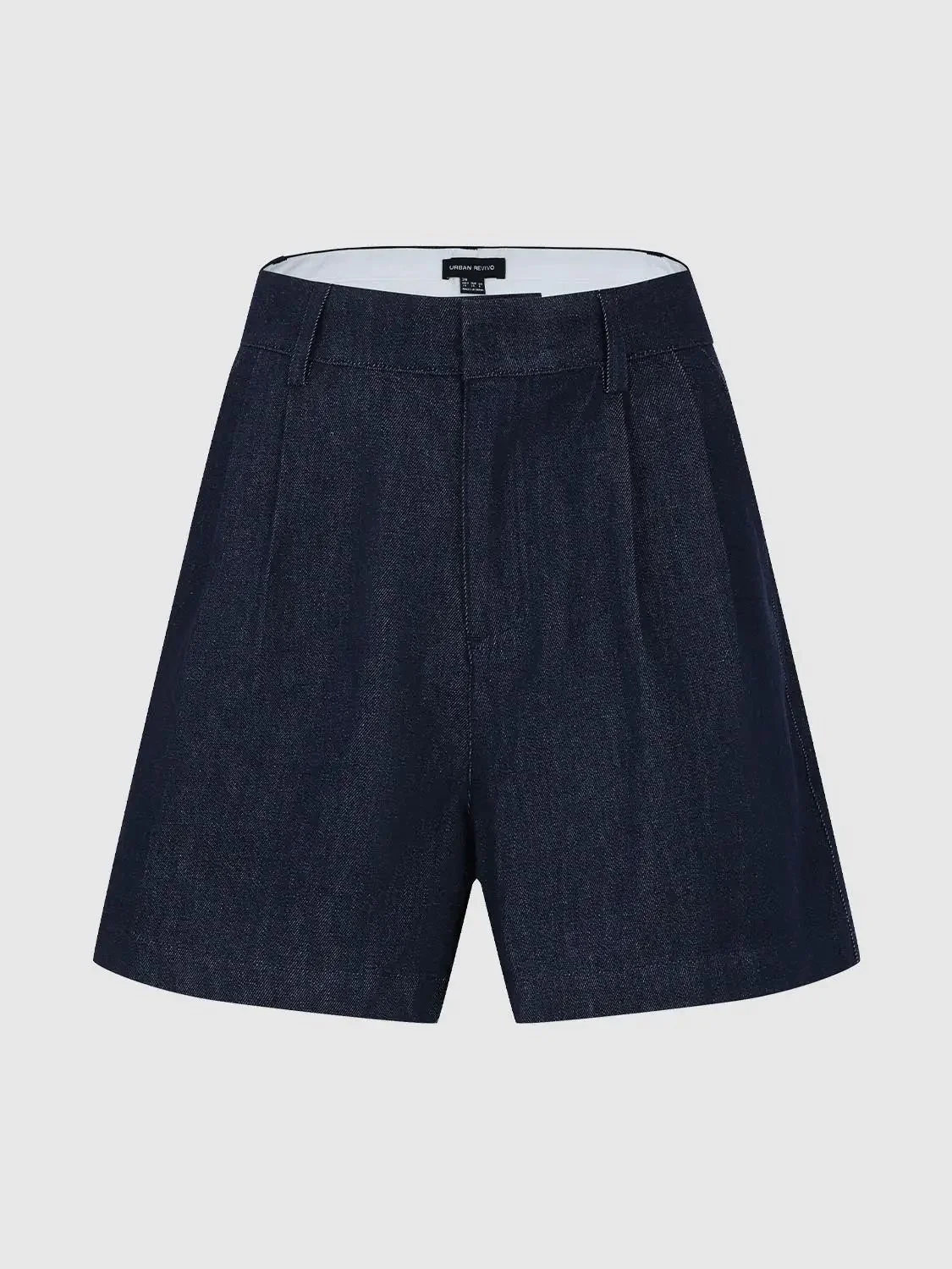 Pleated Front Relaxed Fit High Waist Belt Loops Denim Shorts