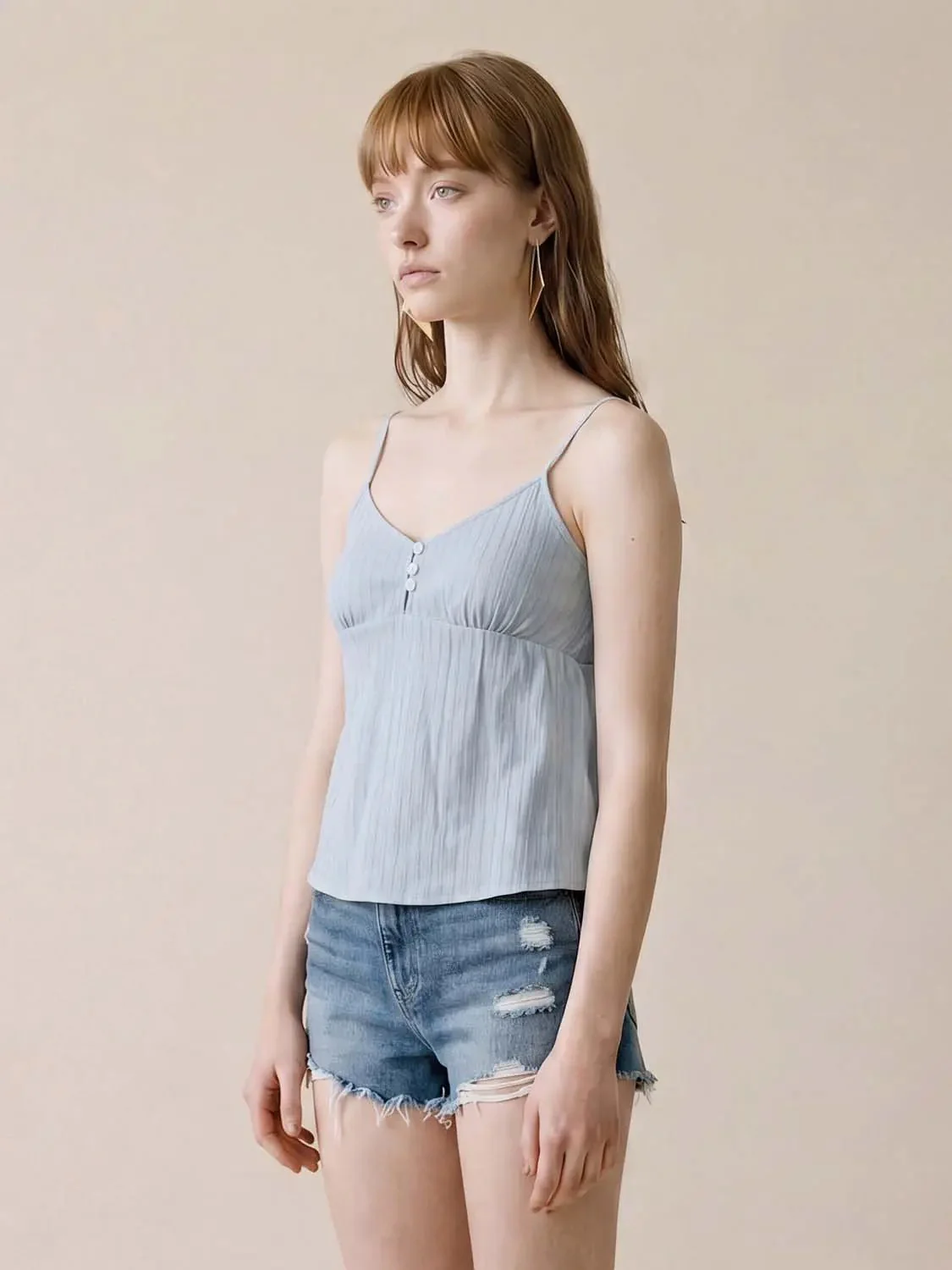 Lyocell Blend Breathable Soft Draped Cami With Spaghetti Straps Tank Tops