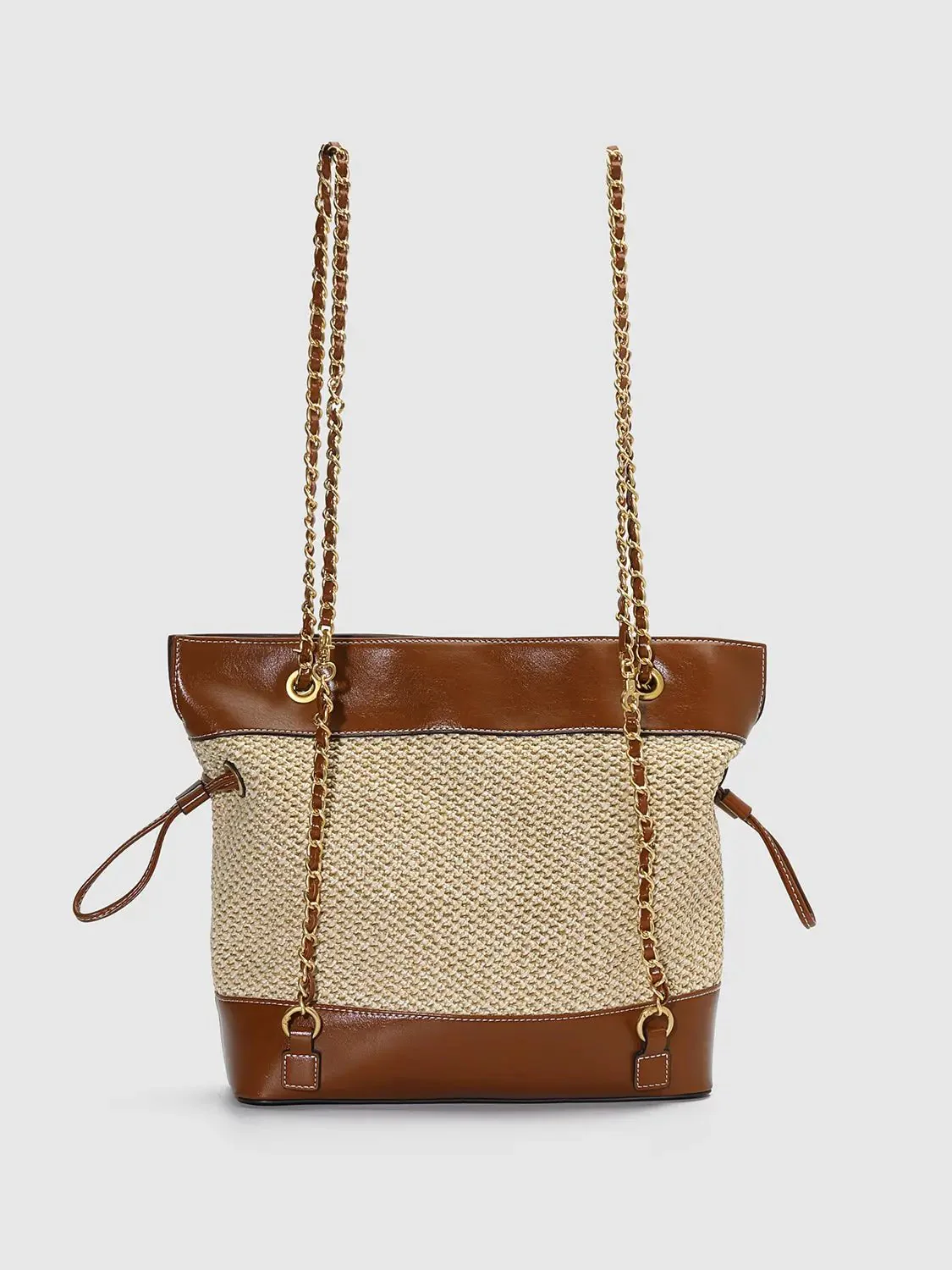 9580-faux-leather-trim-chain-straps-everyday-carryall-satchel-bags-2.webp Faux Leather Trim Chain Straps Everyday Carryall Satchel Bags