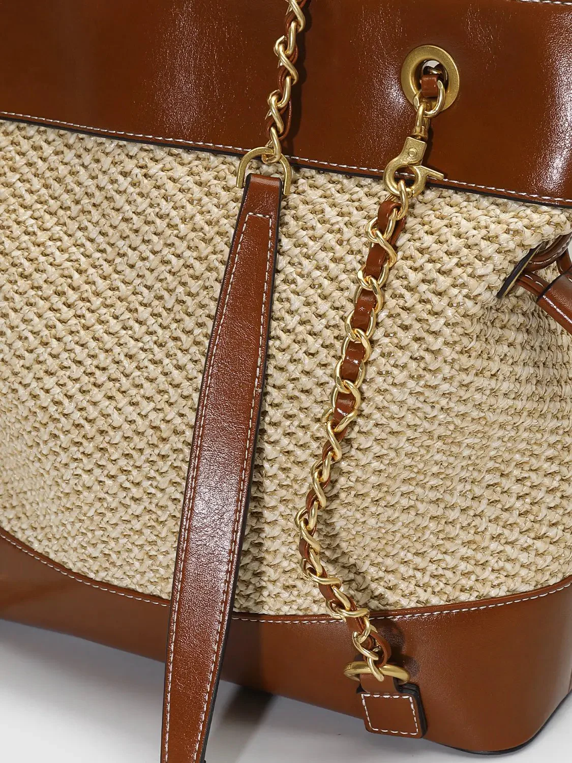 9580-faux-leather-trim-chain-straps-everyday-carryall-satchel-bags-4.webp Faux Leather Trim Chain Straps Everyday Carryall Satchel Bags