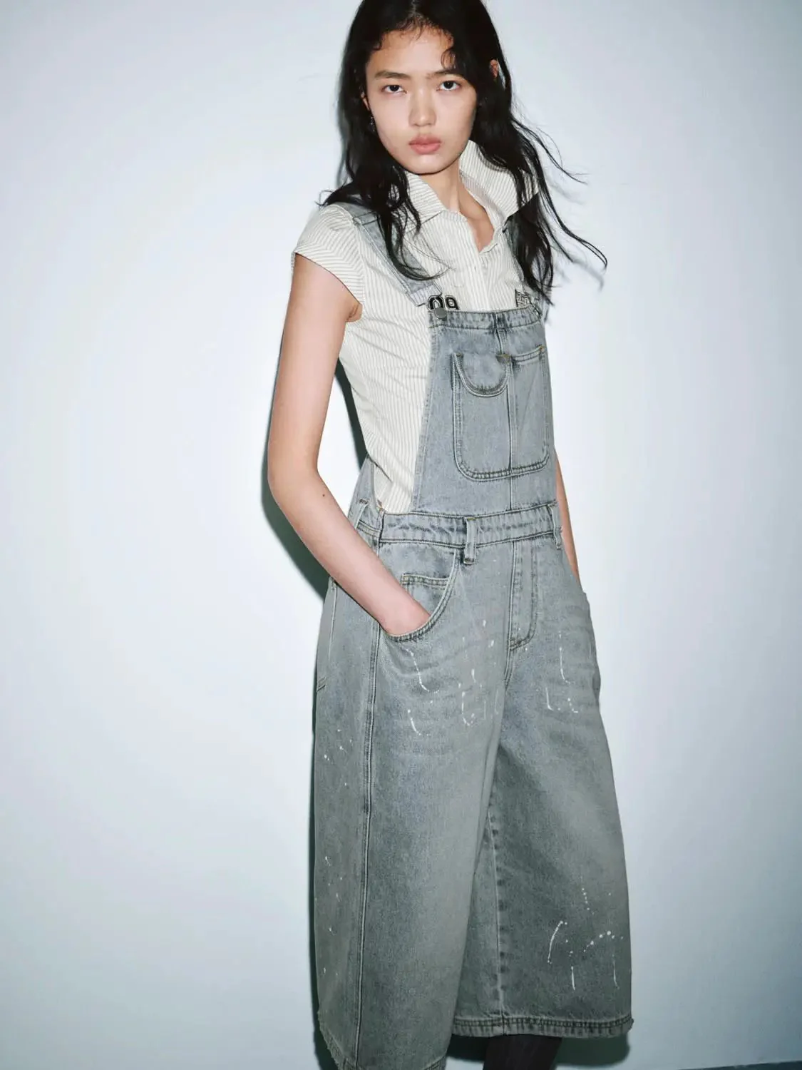 Denim Raw Detail Wide Leg Jumpsuits Denim Overalls